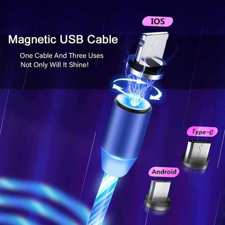 LED Magnet Ladekabel mit USB-C & Micro USB & Lightning in Rot