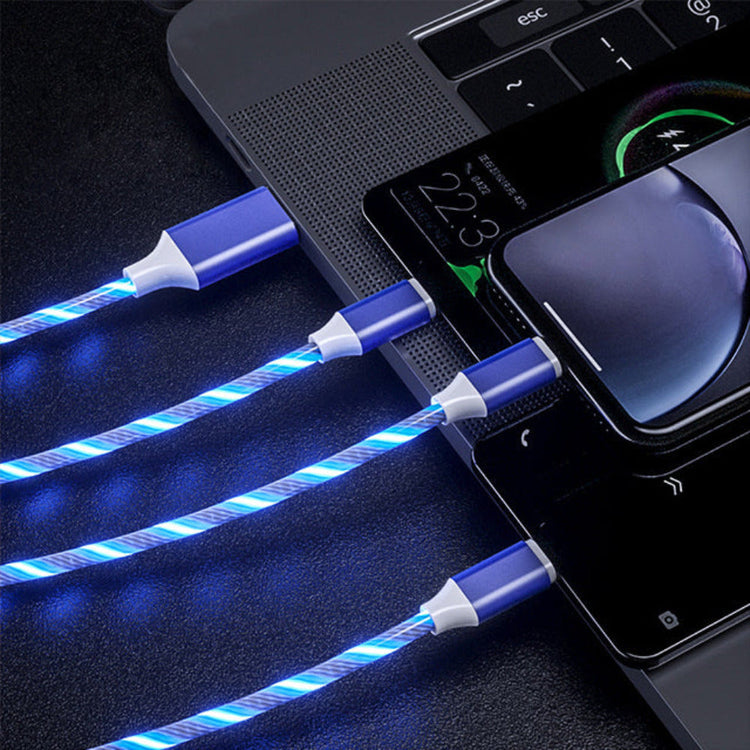 LED Magnet Ladekabel mit USB-C & Micro USB & Lightning in Blau