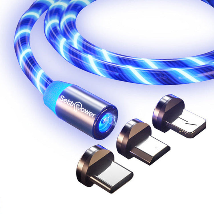 LED Magnet Ladekabel mit USB-C & Micro USB & Lightning in Blau