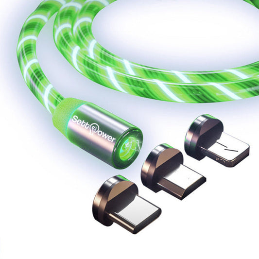 LED Magnet Ladekabel mit USB-C & Micro USB & Lightning in Grün