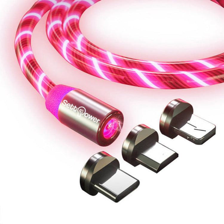 LED Magnet Ladekabel mit USB-C & Micro USB & Lightning in Rot