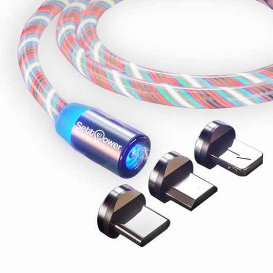 LED Magnet Ladekabel mit USB-C & Micro USB & Lightning in Weiß