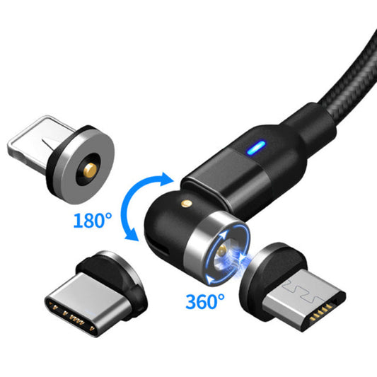 360 Magnet Ladekabel mit USB-C & Micro USB & Lightning in Schwarz