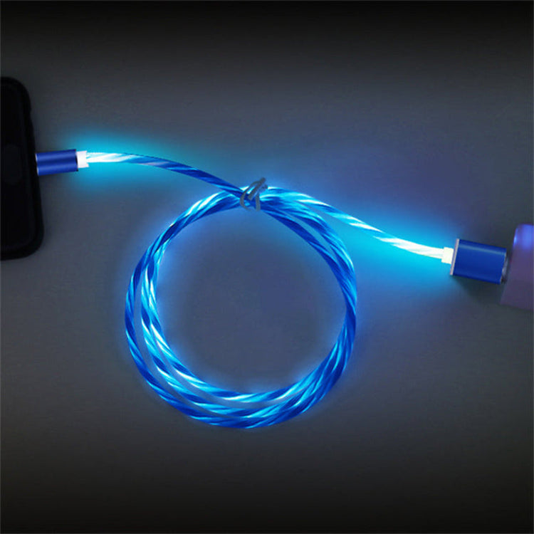 LED Magnet Ladekabel mit USB-C & Micro USB & Lightning in Blau