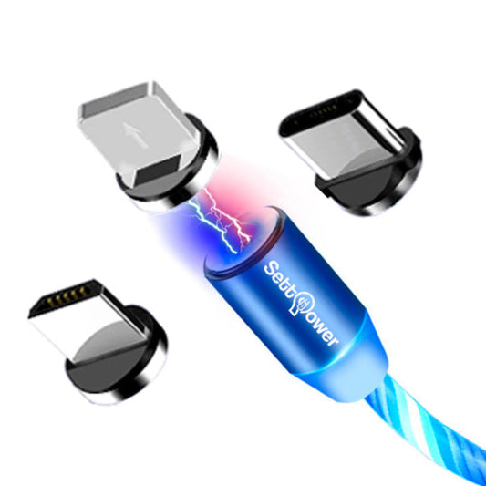 LED Magnet Ladekabel mit USB-C & Micro USB & Lightning in Rot