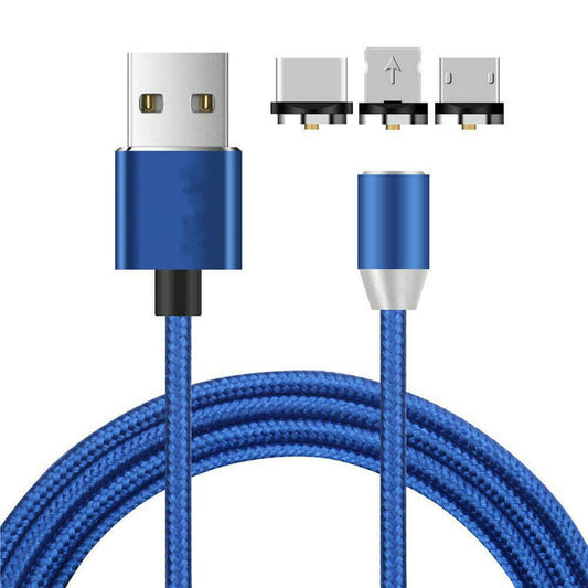 Magnet Ladekabel mit USB-C & Micro USB & Lightning in Blau