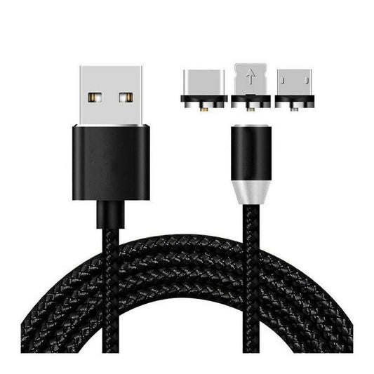 Magnet Ladekabel mit USB-C & Micro USB & Lightning in Schwarz