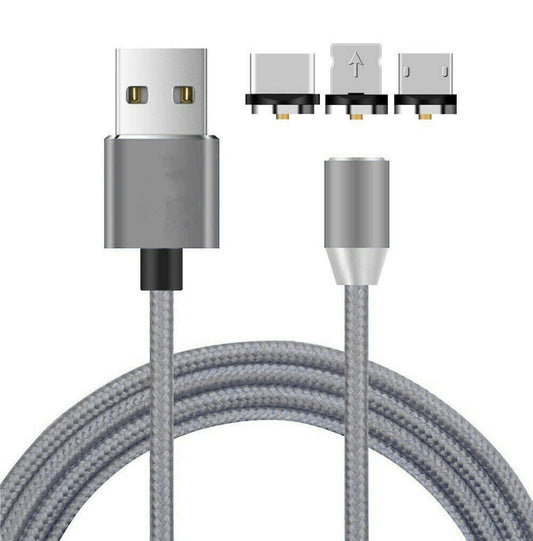 Magnet Ladekabel mit USB-C & Micro USB & Lightning in Grau