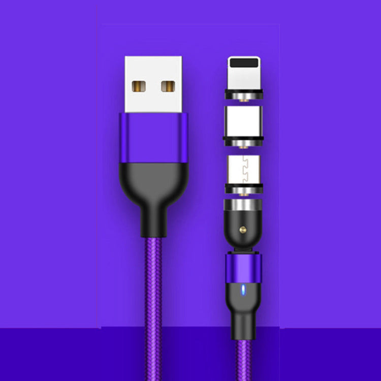 360 Magnet Ladekabel mit USB-C & Micro USB & Lightning in Lila