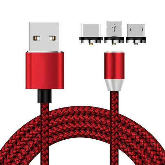 Magnet Ladekabel mit USB-C & Micro USB & Lightning in Rot