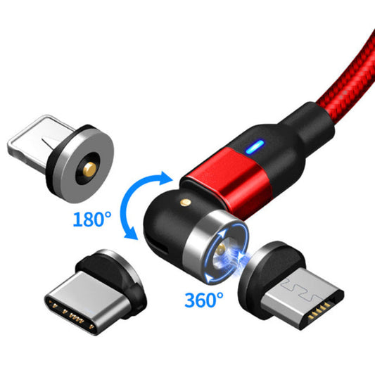 360 Magnet Ladekabel mit USB-C & Micro USB & Lightning in Rot